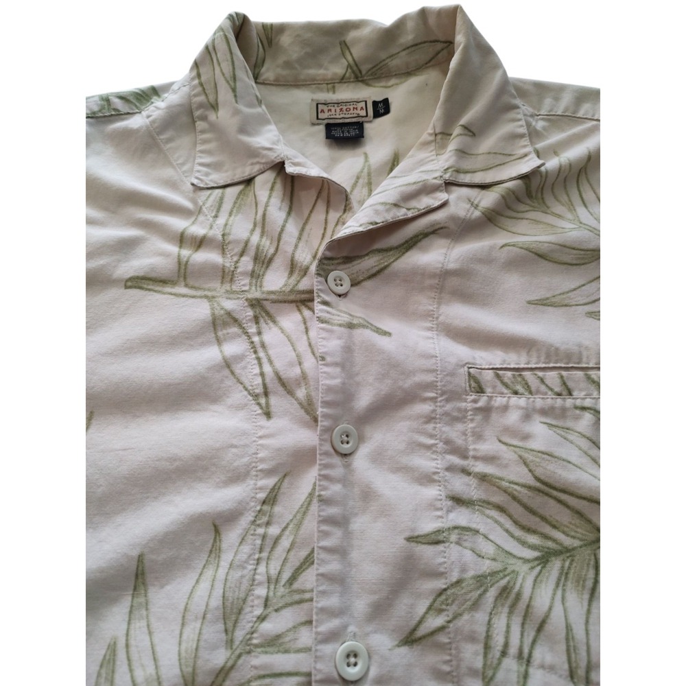 Arizona Mens Hawaiian Shirt Off White Short Sleeve Button Up Cotton Mens Medium